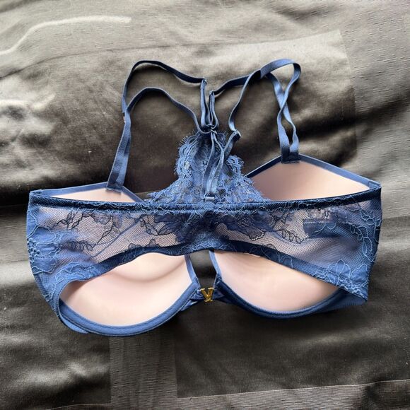 NWT VICTORIA'S SECRET Blue Very Sexy Lacy Strappy Racerback Push Up Bra 38DD - Picture 2 of 4